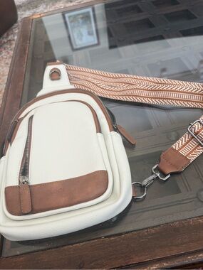 White and Brown  Crossbody Sling Bag